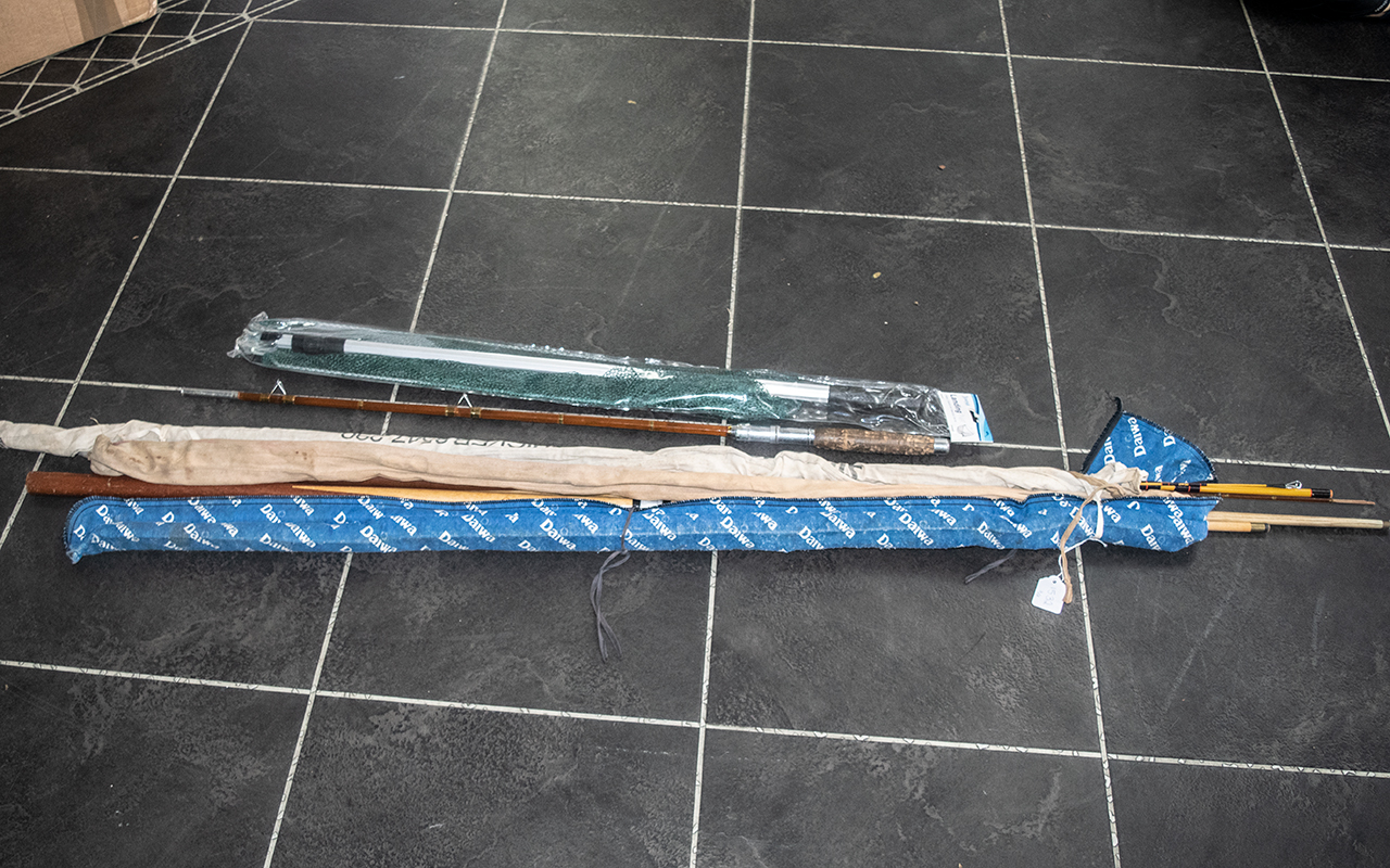 Fishing Interest - Three Fishing Rods, a landing net and hard shell box full of fishing tackle, - Image 25 of 27