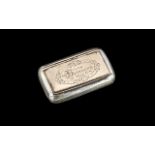A Continental White Metal Snuff Box, Engraved to Front, dated 1923 with hinged lid, stamped 830. 2.