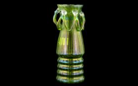 Green Opalescent Onion Vase, in a manner of Loetze, height 8.5".