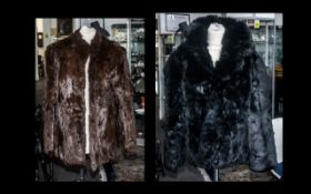 Black Coney Fur Jacket with quilted lining, two side pockets with leather trim,