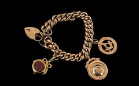 Antique Period Attractive 9ct Gold Fancy Curb Bracelet with attached 9ct gold, stone set, swivel