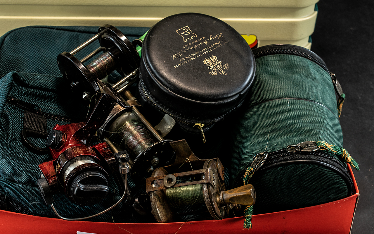 Fishing Interest - Three Fishing Rods, a landing net and hard shell box full of fishing tackle, - Image 7 of 27