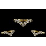 18ct Gold - Attractive / Superb Quality Diamond Set Wishbone Design Dress Ring.