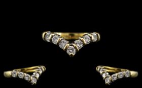 18ct Gold - Attractive / Superb Quality Diamond Set Wishbone Design Dress Ring.