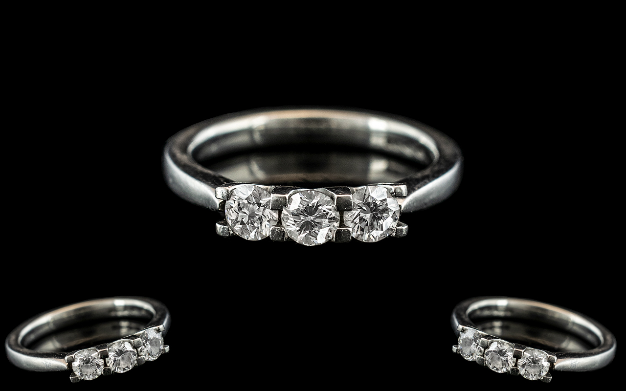 Ladies Superb 18ct White Gold 3 Stone Diamond Ring. The Round Brilliant Cut Diamonds of Top Colour / - Image 2 of 3