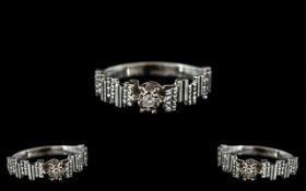 18ct White Gold Diamond Ring, Set With A Round Brilliant Cut Diamond, Illusion Set, Stamped 18ct,