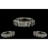 Ladies 18ct White Gold Baguette and Brilliant Cut Diamond Set Ring with Full Hallmark for 18ct -