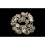 Silver Charm Bracelet with over forty silver threepenny pieces attached; weighs 3oz (app.
