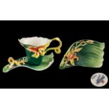 Franz - Superb Stylish Hand Painted Porcelain Cup and Saucer ' Lilies ' Design, Green,
