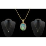 Antique Period - 19th Century Attractive 15ct Gold Opal and Diamond Set Pendant,