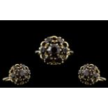 Ladies - 9ct Gold - Fire Red Garnet Set Cluster Ring, Flower head Setting.