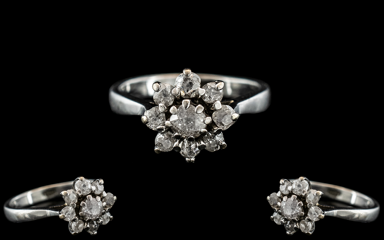 18ct White Gold - Attractive Diamond Set Cluster Ring - Flower head Setting. Marked 18ct to Interior - Image 3 of 3