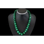 Malachite Excellent Single String Beaded Necklace with Screw Clasp. c.1920's.