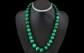 Malachite Excellent Single String Beaded Necklace with Screw Clasp. c.1920's.