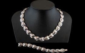 A Superb - Bespoke Ladies Vintage Silver Snake-head Designed Ladies Necklace and Matching Bracelet