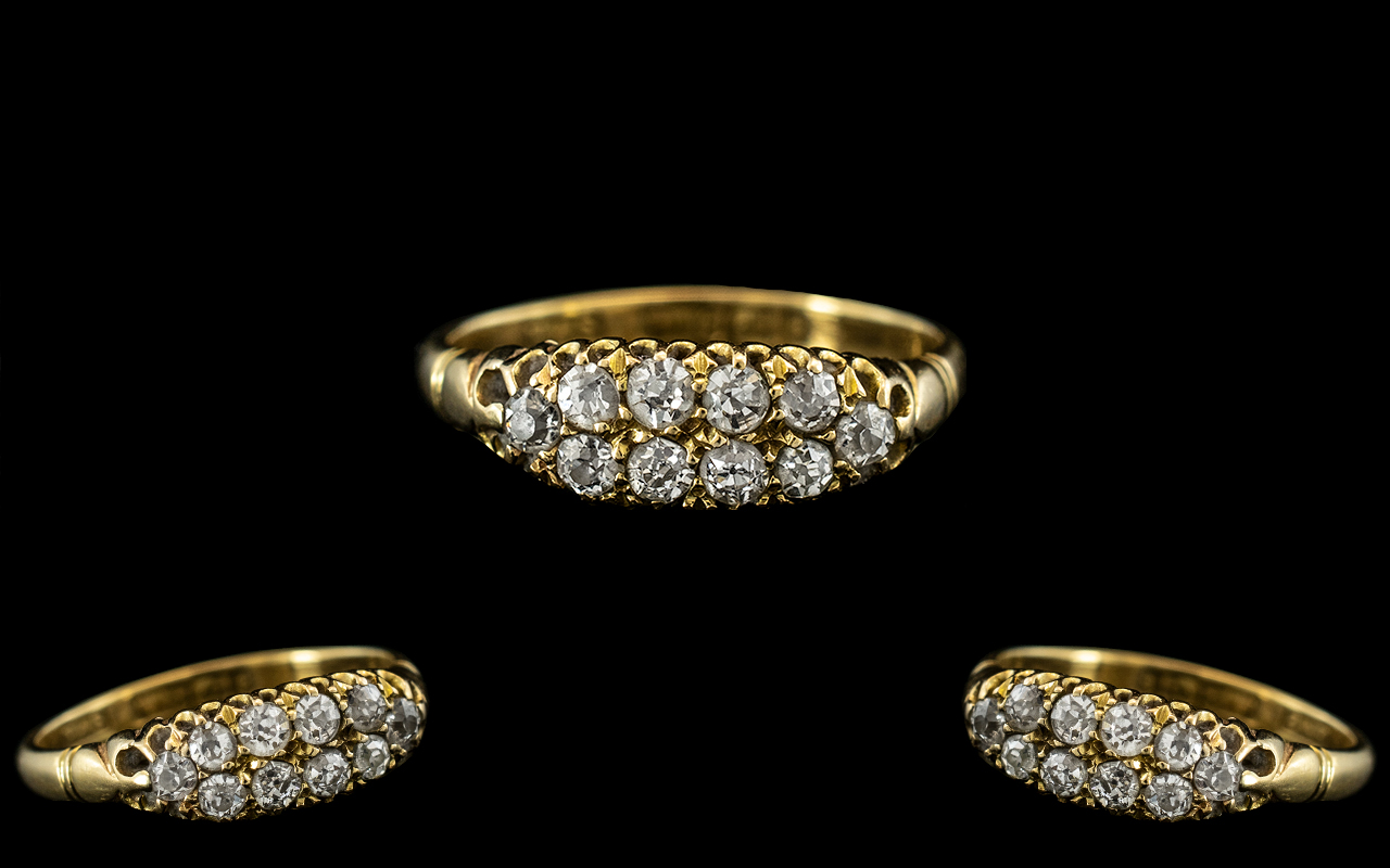 Antique Period - Attractive 18ct Gold Diamond Set Ring In a Gallery Setting.