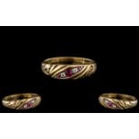 Antique Period Attractive Ladies 15ct Gold - Petite Ruby and Diamond Set Ring.