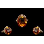 Ladies - Attractive 14ct Gold - Natural Amber Set Dress Ring ( Single Stone ) Excellent Setting.