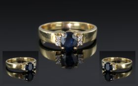 Ladies 14ct Gold Contemporary Diamond and Sapphire Set Dress Ring. Marked 585 to Interior of