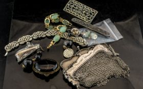 Bag of Miscellaneous Costume Jewellery Items comprising a Victorian silvered metal ladies purse,