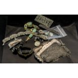 Bag of Miscellaneous Costume Jewellery Items comprising a Victorian silvered metal ladies purse,