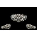Ladies 18ct White Gold Attractive - Diamond Set Cluster Ring, Flower head Setting / Design, Which