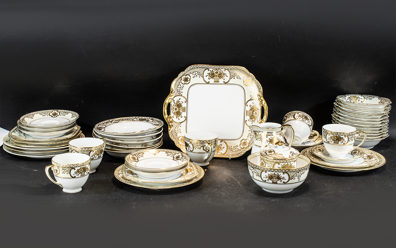 Noritake Tea Service 'Basket of Flowers' comprising five cups, saucers,