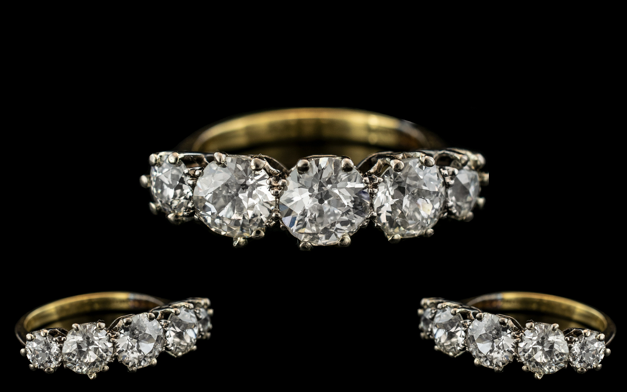 18ct Gold and Platinum - Superb Quality 5 Stone Diamond Set Ring.