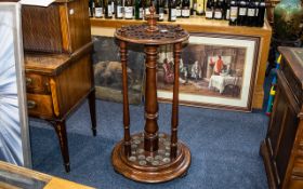 Large Edwardian Mahogany Revolving Snooker Cue Stand with round apertures,