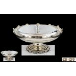 A Fine Sterling Silver Pedestal Dish and Cover, Supported on a Round Stepped Base with Turret
