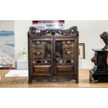 1920s Oak Smoker's Cabinet, glazed doors with four inner drawers,