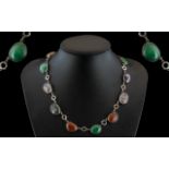 Early 20th Century Sterling Silver Multi-Coloured Stone Set Necklace, Marked for 925 Silver.