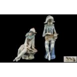 Nao by Lladro Pair of Hand Painted Porcelain Figures ' Harlequins ' Clowns.