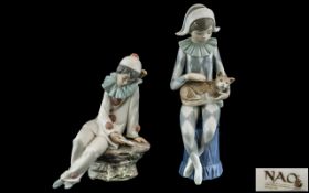 Nao by Lladro Pair of Hand Painted Porcelain Figures ' Harlequins ' Clowns.