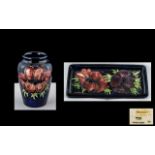 Moorcroft - Tubelined Rectangular Shaped Pin Tray of Elongated Form + A Small Vase.