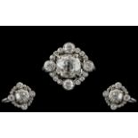 Edwardian Period 1902 - 1910 Stunning 18ct White Gold Diamond Set Cluster Ring.