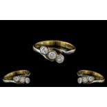 18ct Gold - Attractive 3 Stone Diamond Set Ring. The Three Pave Set Diamonds of Excellent Colour and
