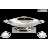 Art Deco Period Superb - Sterling Silver Twin Bakelite Handle Pedestal Dish of Pleasing Design /