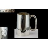 George V Sterling Silver Tankard of Plain Form with Capital C Shaped Handle.