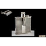 Art Deco Period Excellent Quality Sterling Silver Pocket Size Hip Flask with Engine Turned