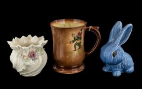 Collection of Vintage Pottery, comprising a blue Sylvac rabbit, No. 1065 and marked to base,