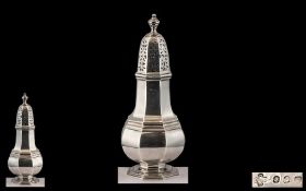 George V Splendid Sterling Silver Sugar Castor of Large Proportions with Flame Finial.
