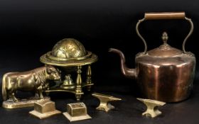 Collection of Metalware to include a brass model of a bull, a brass globe,