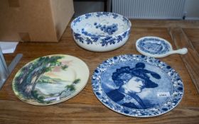 Collection of Pottery Items comprising Dutch Delft plate depicting Rembrandt, 12 inches (30cms) in