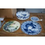 Collection of Pottery Items comprising Dutch Delft plate depicting Rembrandt, 12 inches (30cms) in