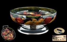 William Moorcroft Signed ' Tazza ' with Silver Plated Round Base. c.