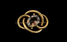 Victorian Period - Ladies 18ct Gold Openwork Brooch, Set with a Large Faceted Smoky Topaz of