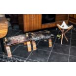 Pair of Egyptian Camel Stools, together with a three legged hide fur seat stool.