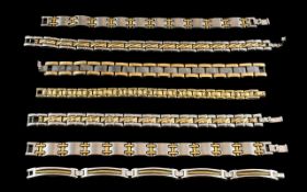 Collection of Vintage Brushed Steel and Gold Plated Fashion Bracelets ( 6 ) In Total.