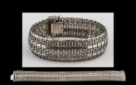 Sterling Silver Ornate / Fancy Band Bracelet, Marked 925 Silver with Good Clasp. Length 7.